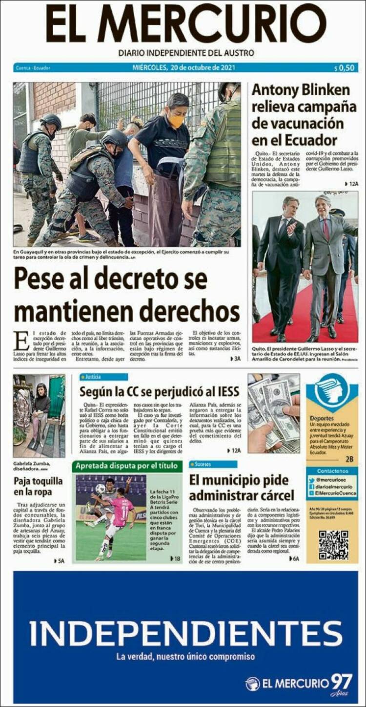 Portada de Diario El Mercurio (Ecuador)