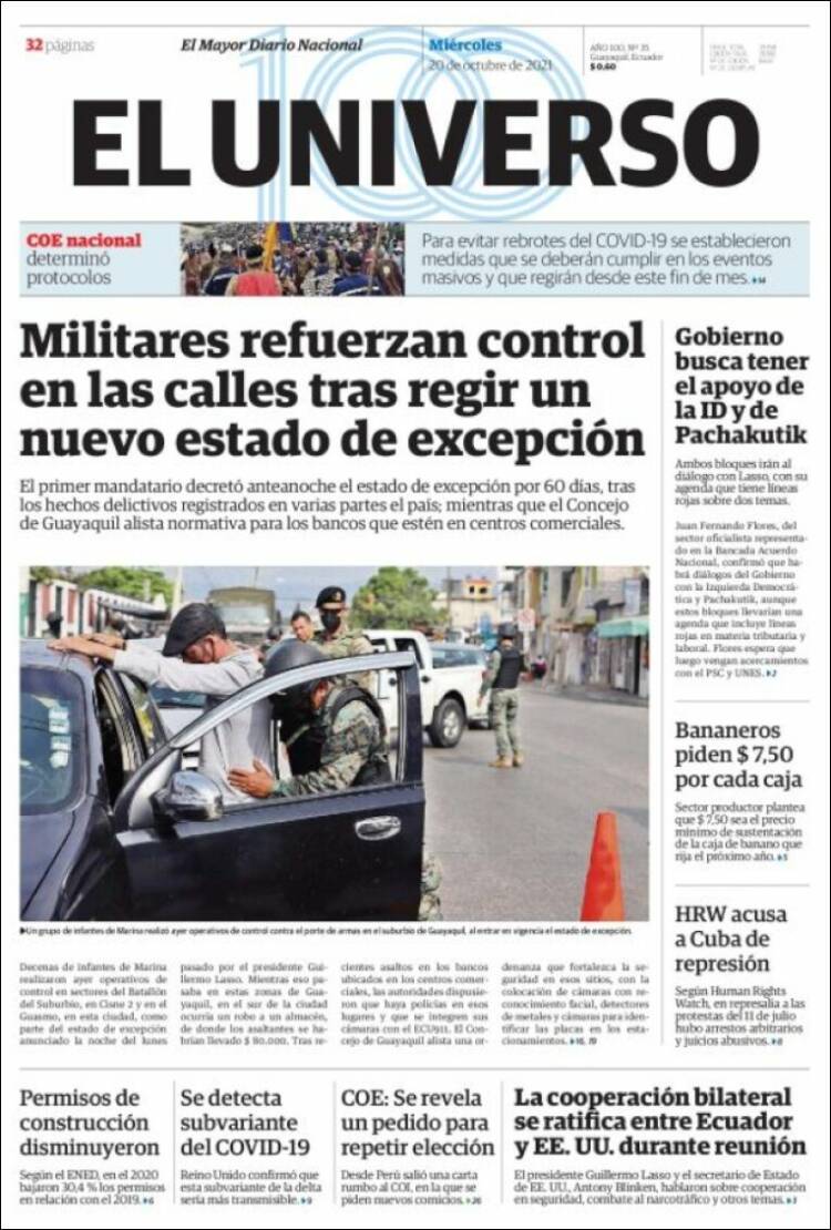 Portada de El Universo - Ecuador (Ecuador)