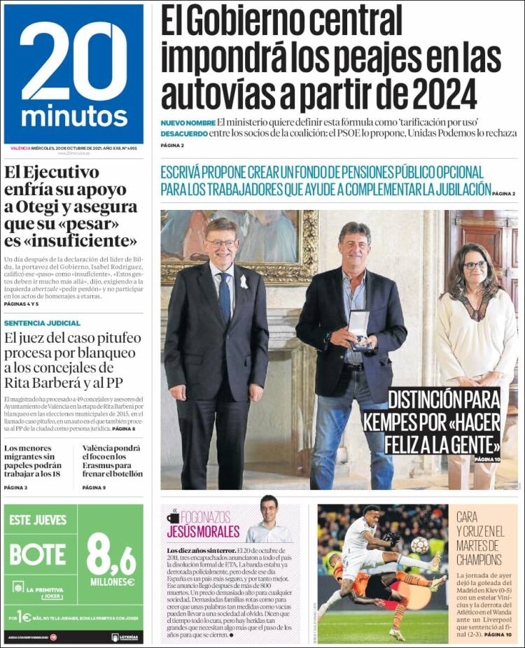 Portada de 20 Minutos - Valencia (Spain)