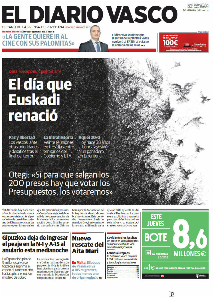 Portada de Diario Vasco (España)