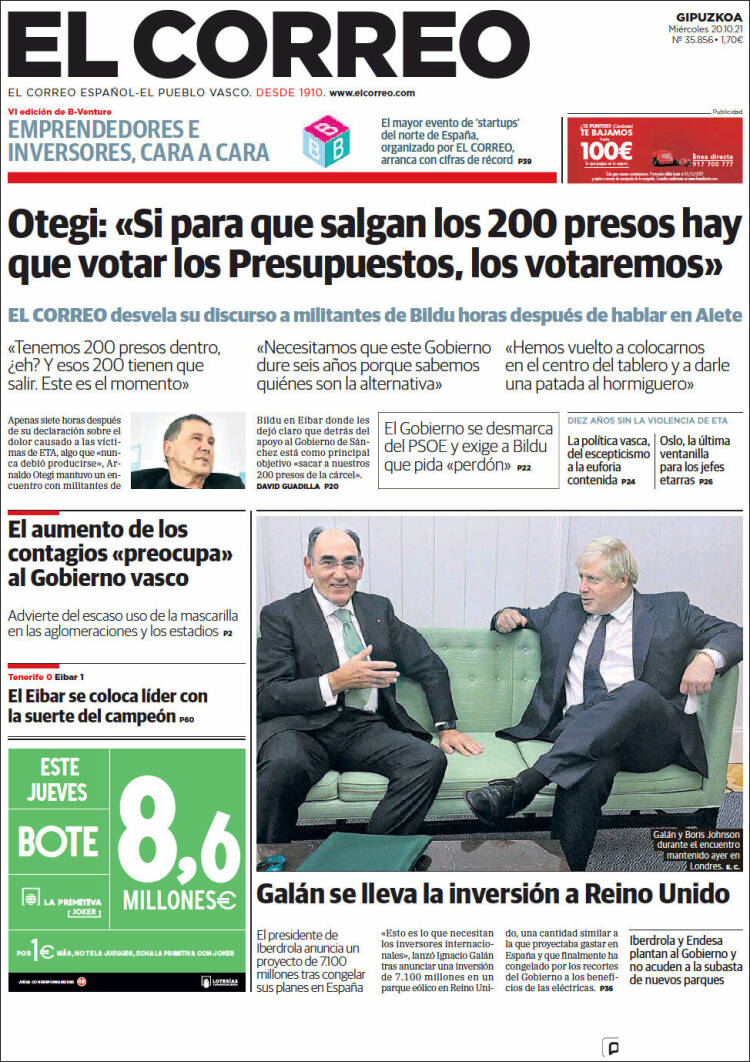 Portada de El Correo - Guipuzcoa (Spain)