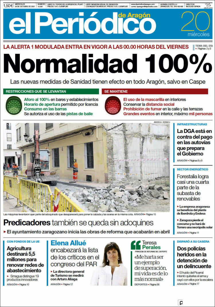 Portada de El Periódico de Aragón (Spain)