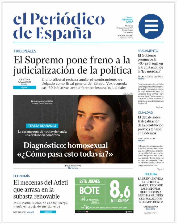 Portada de El Periódico de España (España)