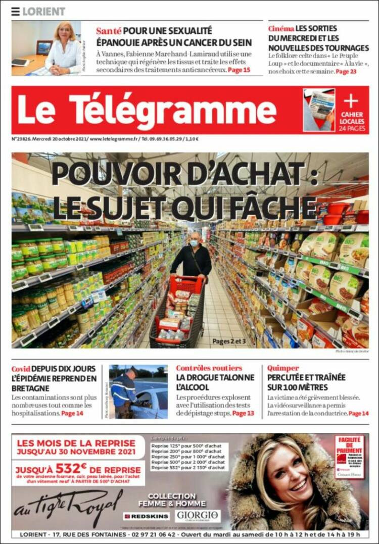 Portada de Télégramme (Francia)