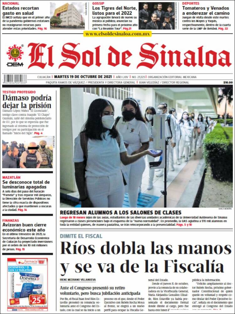 Portada de El Sol de Sinaloa (México)