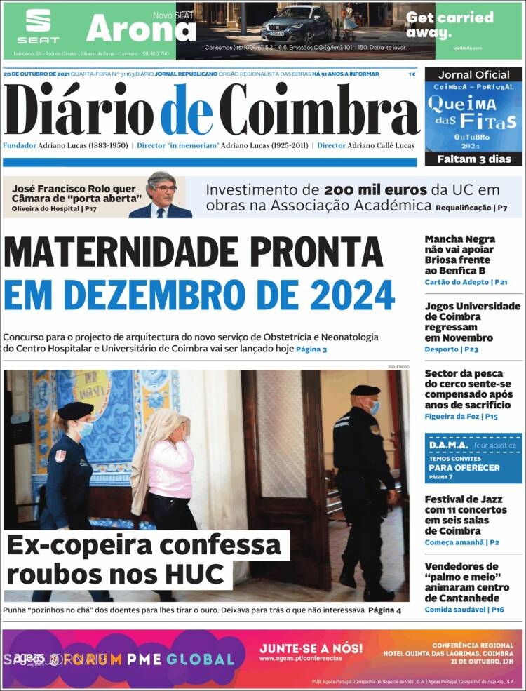 Portada de Diário de Coimbra (Portugal)