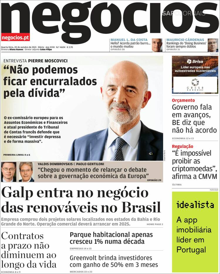 Portada de Jornal de Negócios (Portugal)