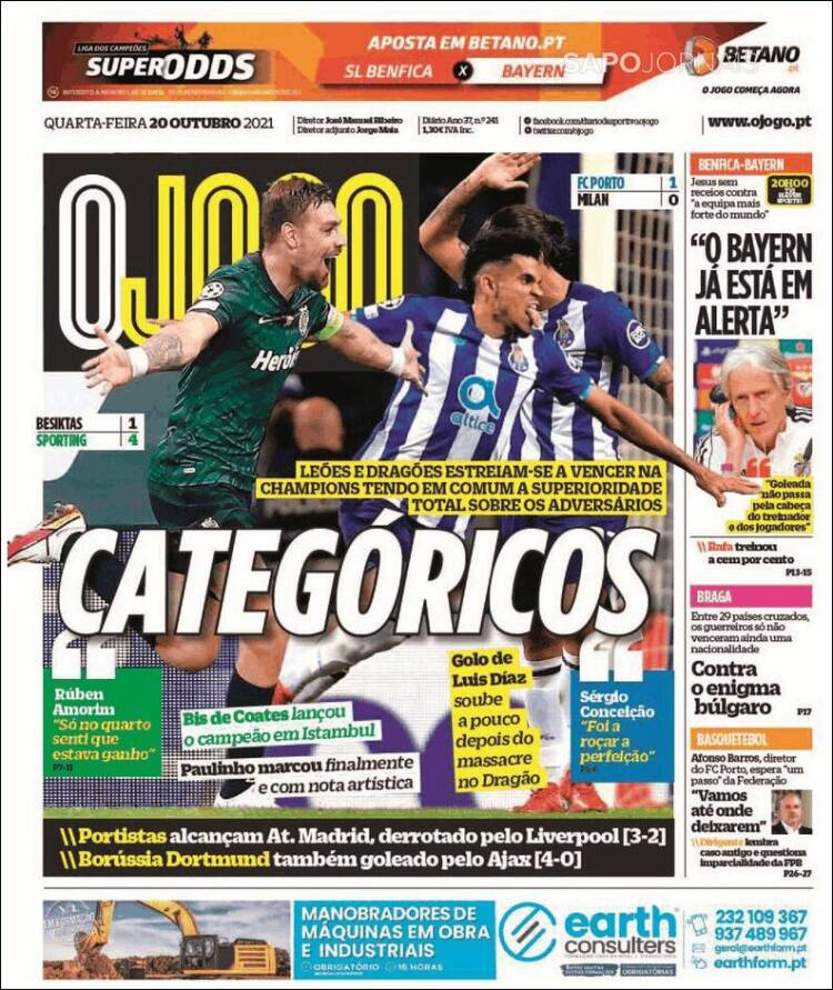 Portada de O Jogo (Portugal)