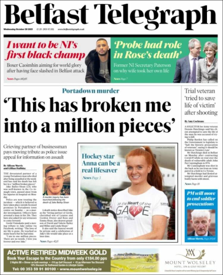 Portada de Belfast Telegraph (Reino Unido)