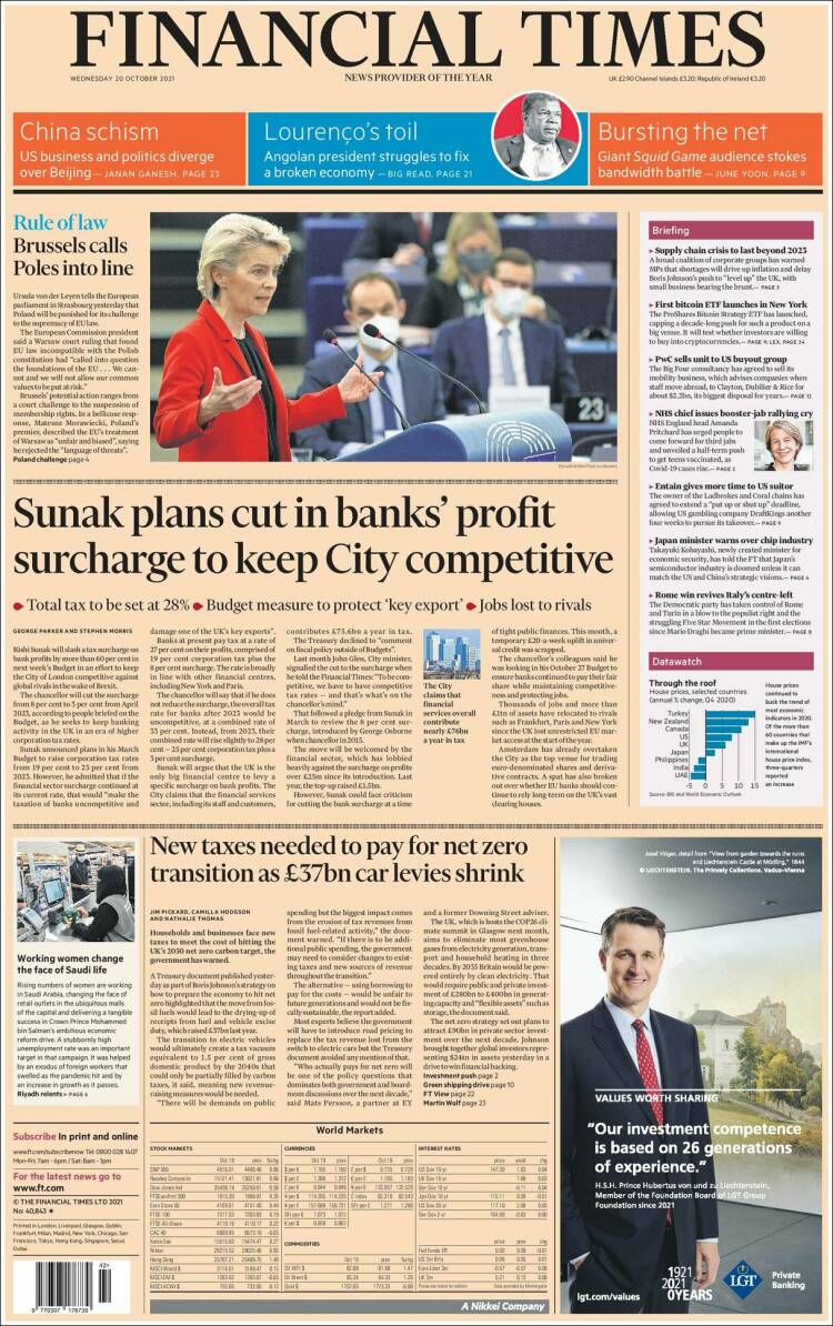Portada de Financial Times (Reino Unido)