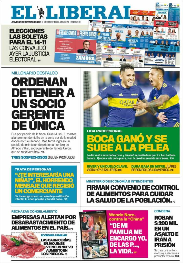 Portada de Diario El Liberal (Argentina)