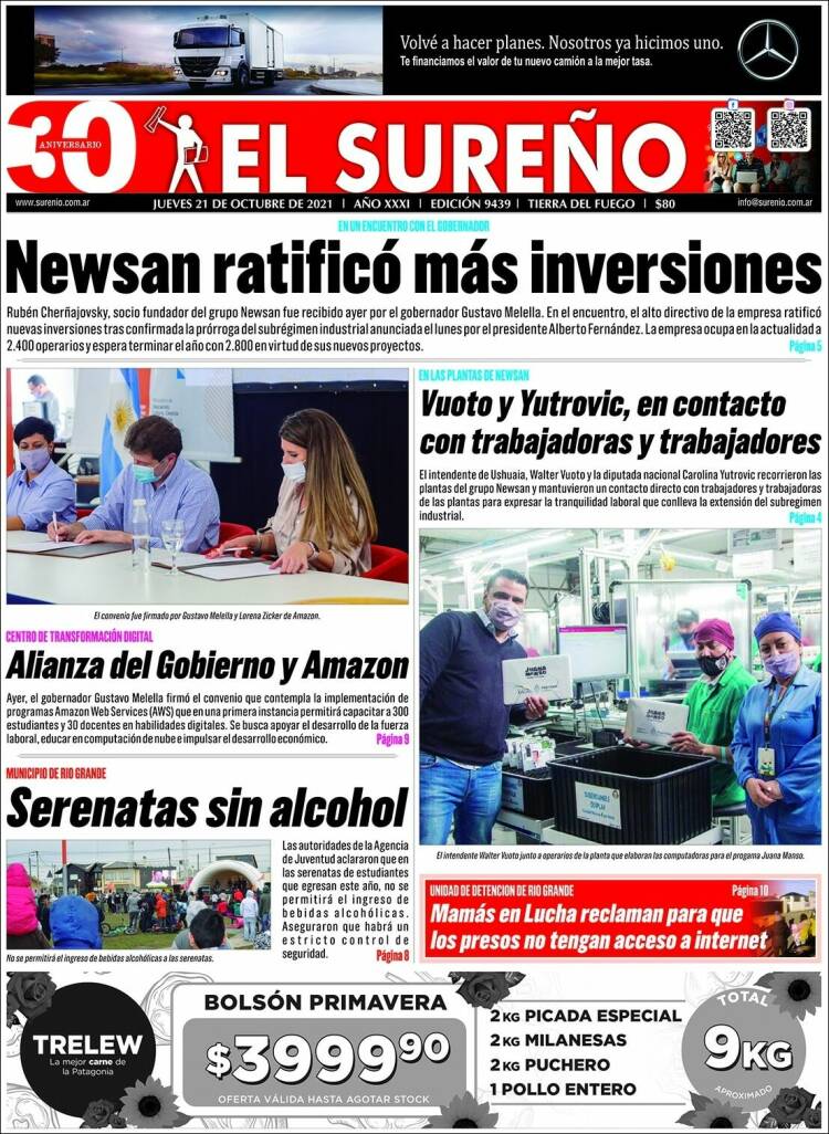 Portada de Diario El Sureño (Argentina)