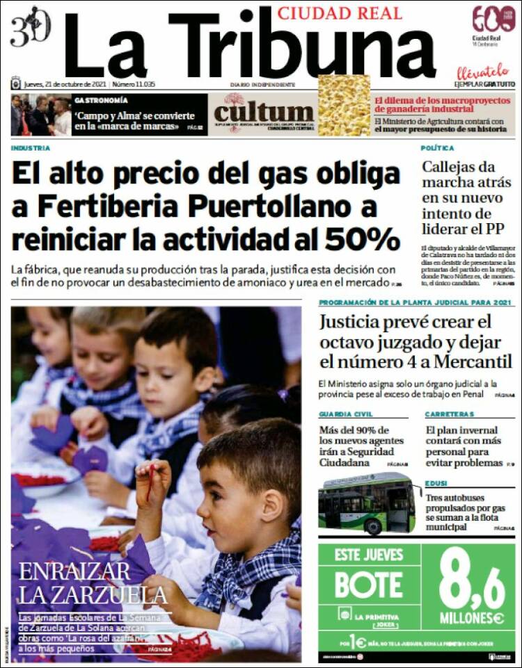 Portada de La Tribuna de Ciudad Real (España)