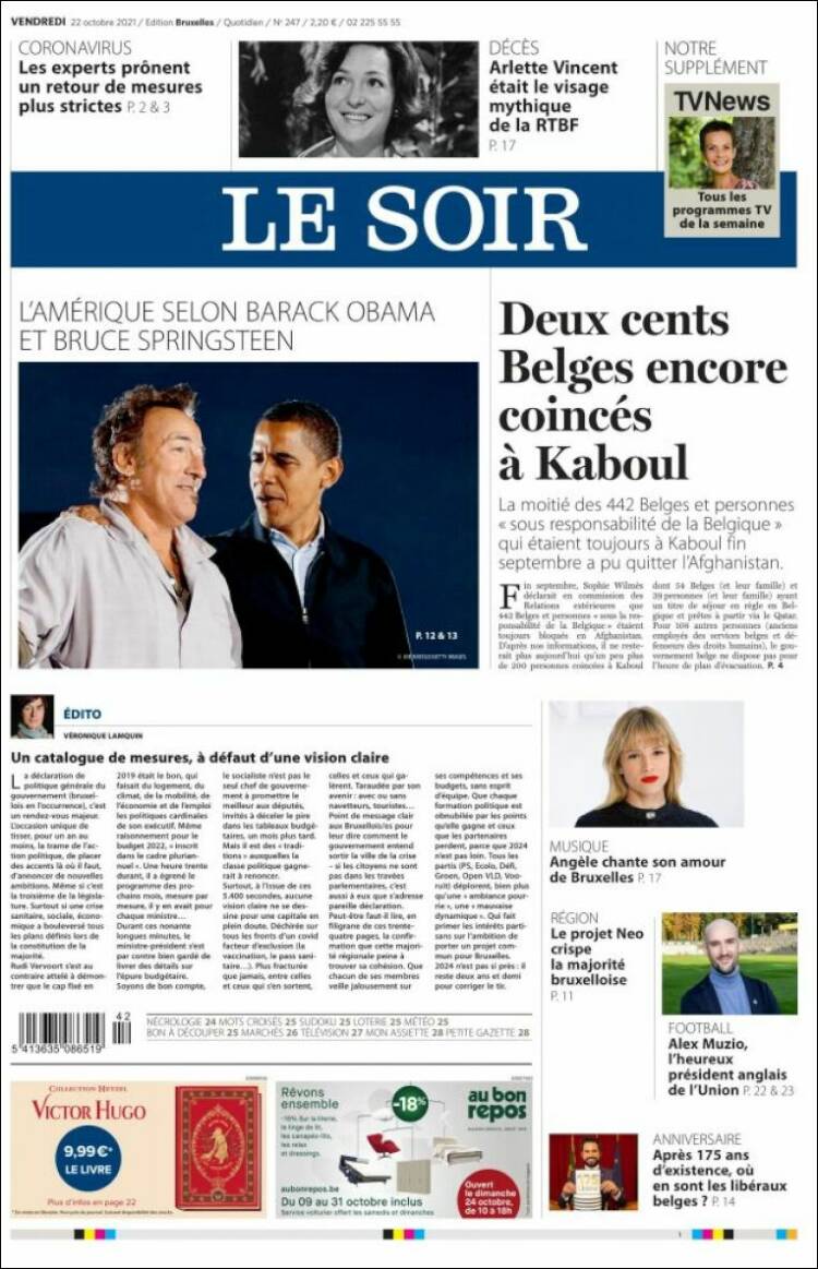 Portada de Le Soir (B&eacute;lgica)