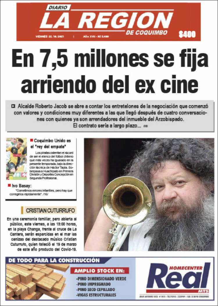 Portada de Diario La Región de Coquimbo (Chile)