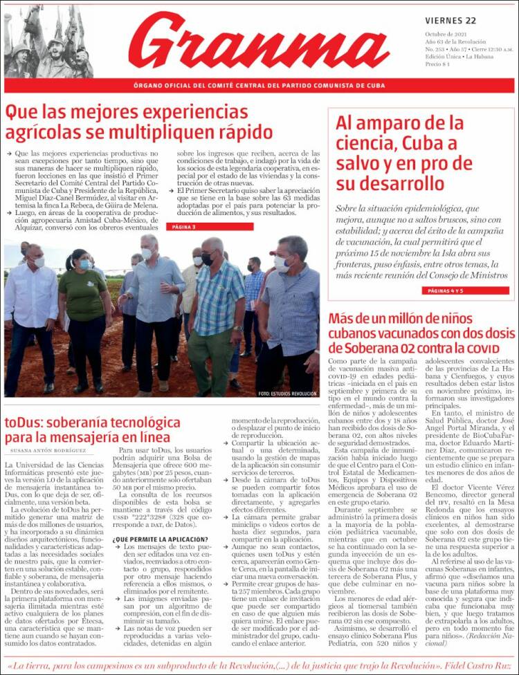 Portada de Granma (Cuba)