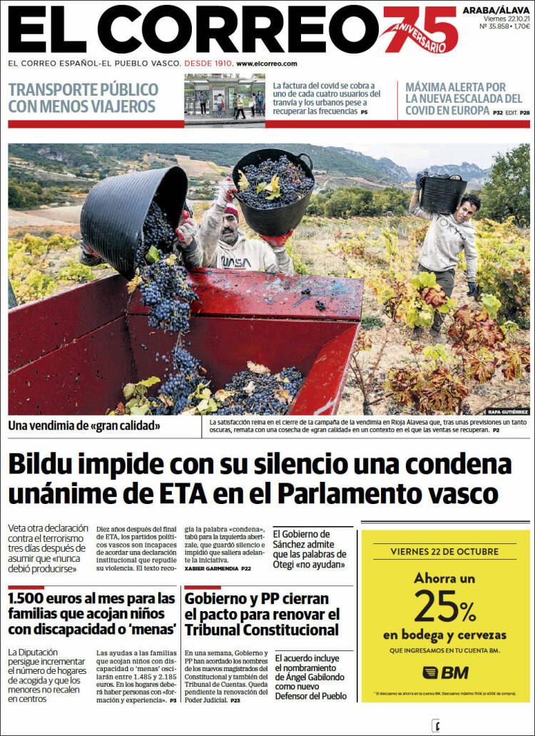 Portada de El Correo - Álava (España)