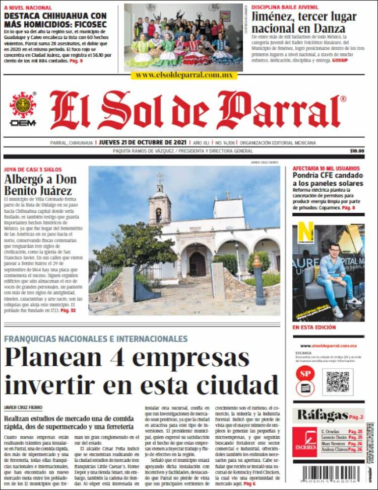 Portada de El Sol de Parral (M&eacute;xico)