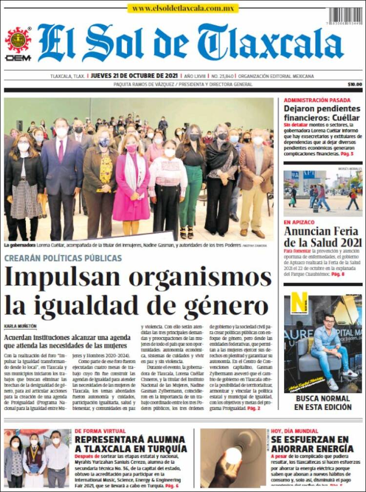 Portada de El Sol de Tlaxcala (M&eacute;xico)