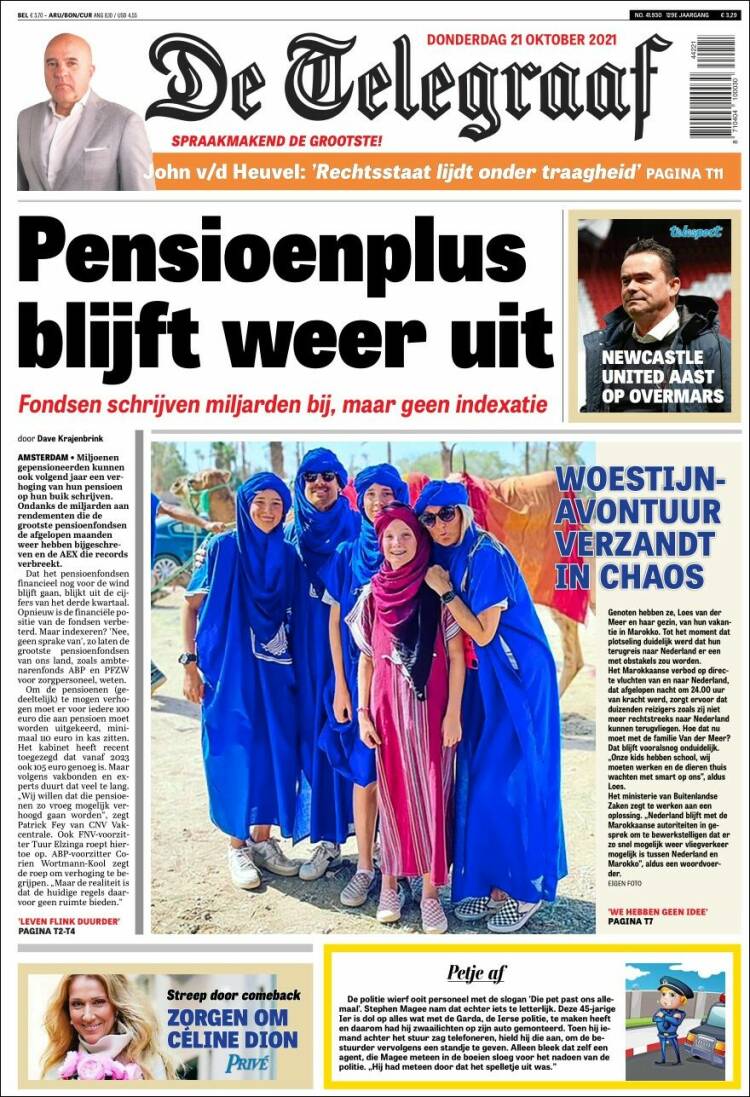 Portada de De Telegraaf (Pa&iacute;ses Bajos)