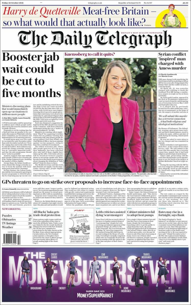 Portada de Daily Telegraph (Reino Unido)