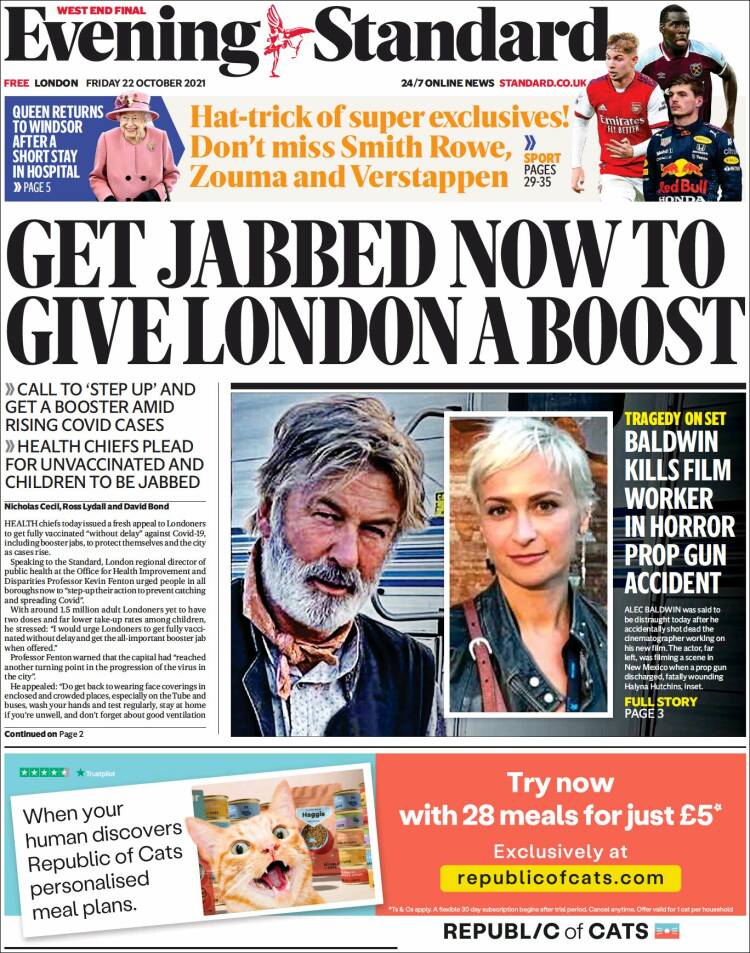 Portada de Evening Standard (Reino Unido)