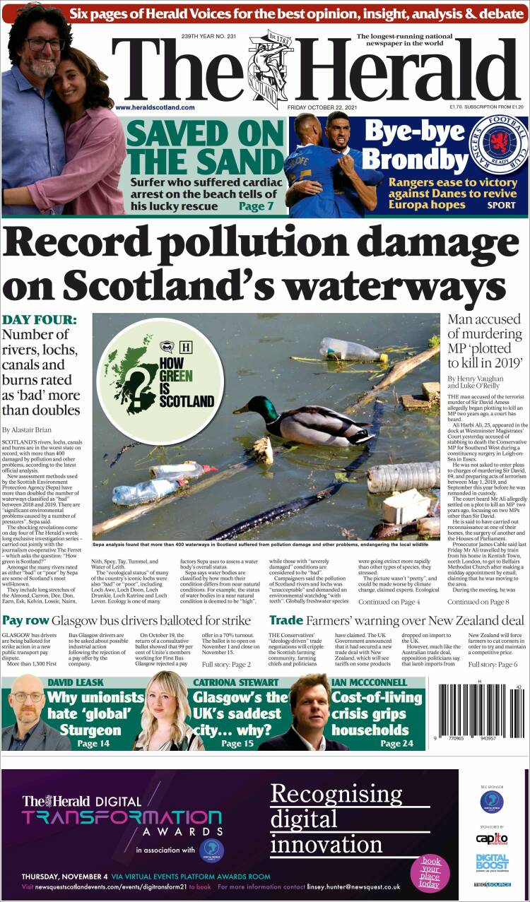 Portada de The Herald (Reino Unido)