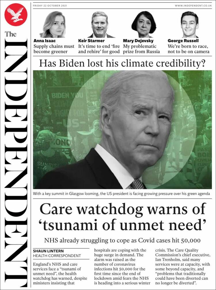 Portada de The Independent (Reino Unido)