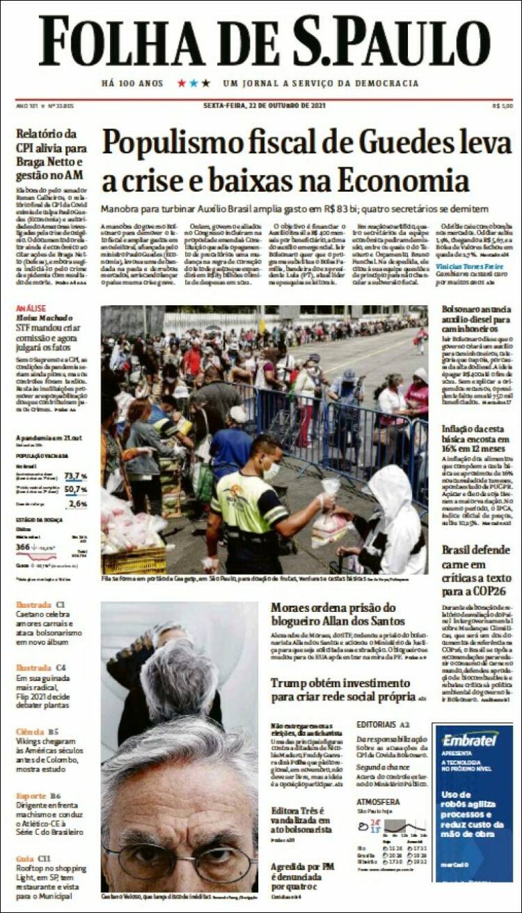 Portada de Folha de São Paulo (Brasil)