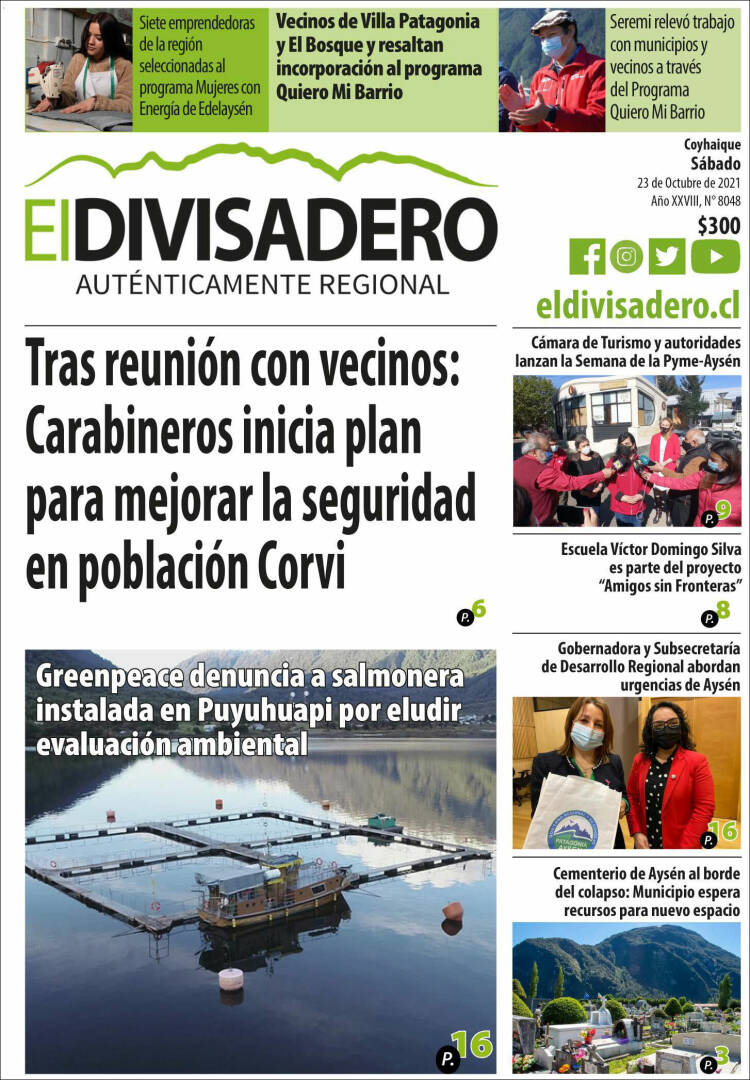 Portada de Diario El Divisadero (Chile)