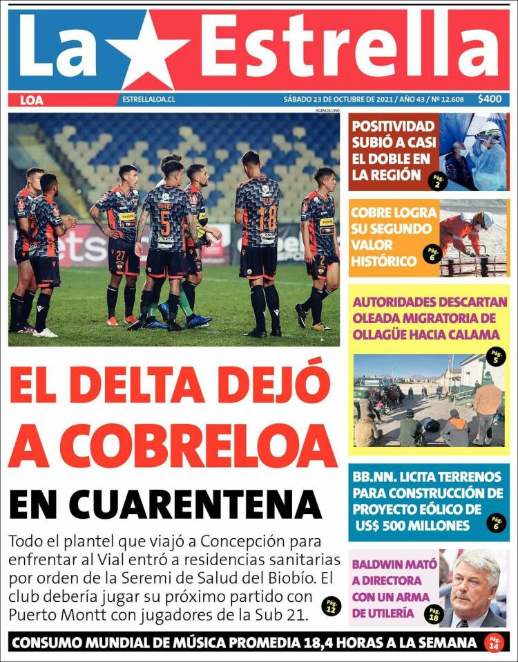 Portada de La Estrella de Loa (Chile)