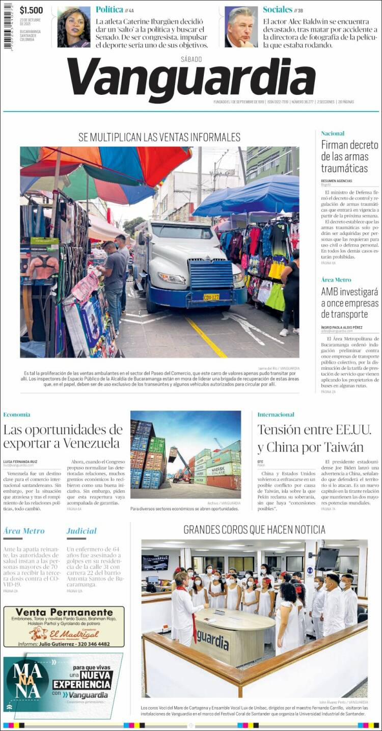 Portada de Vanguardia Liberal (Colombia)