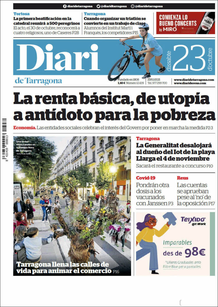 Portada de Diari de Tarragona (España)