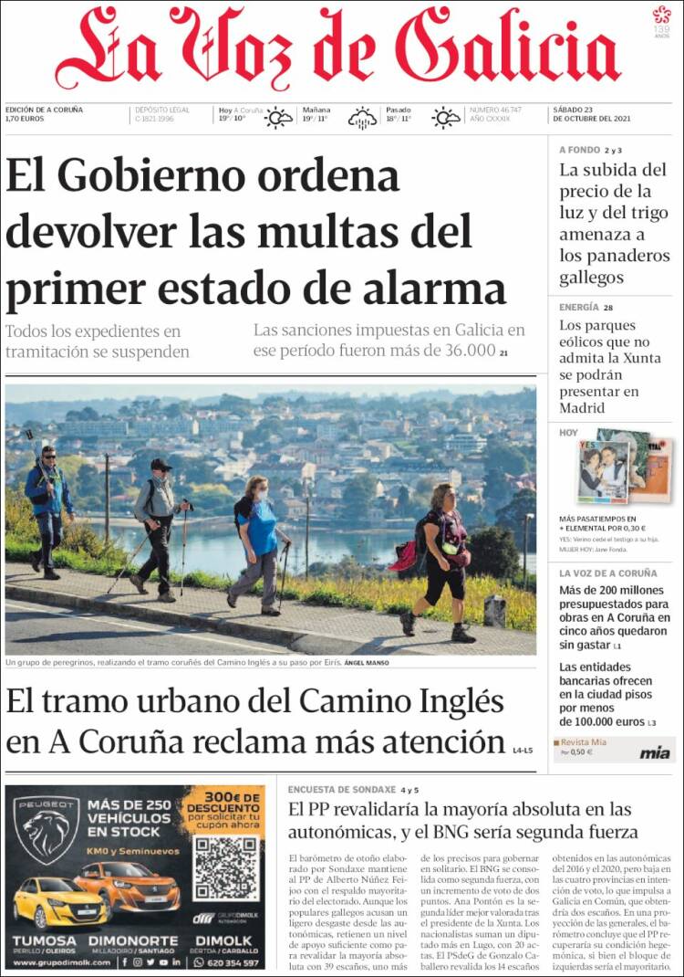 Portada de La Voz de Galicia (España)