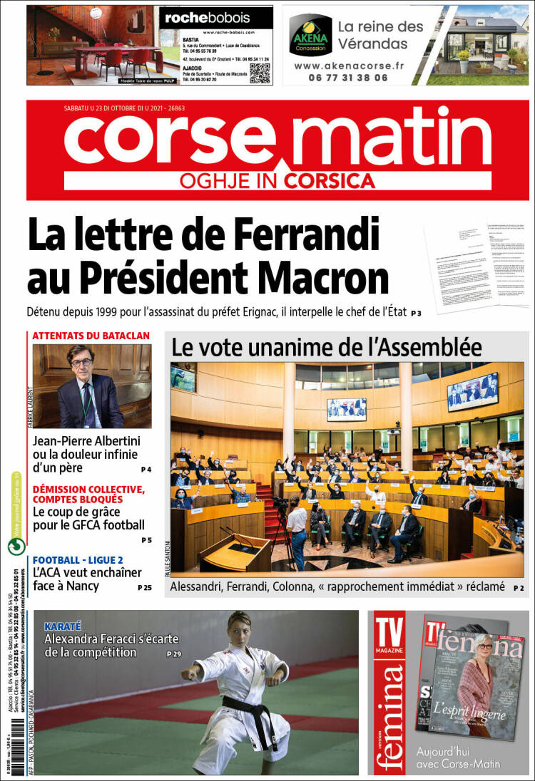 Portada de Corse-Matin (Francia)