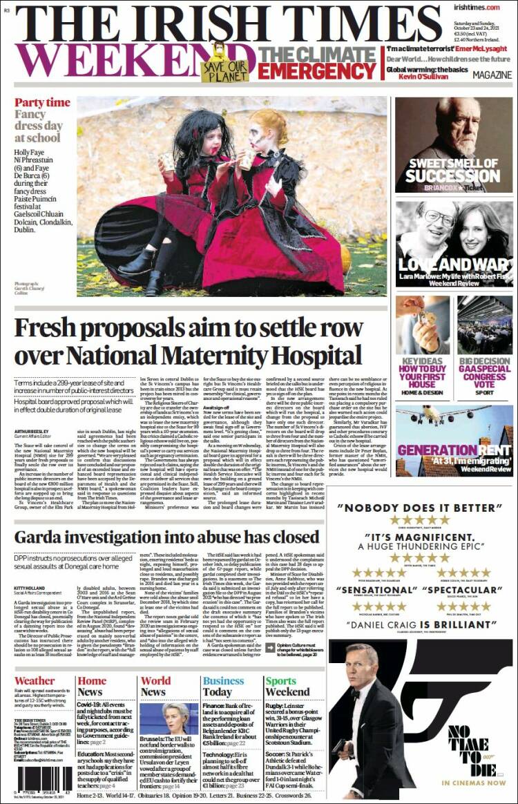 Portada de Irish Times (Irlanda)