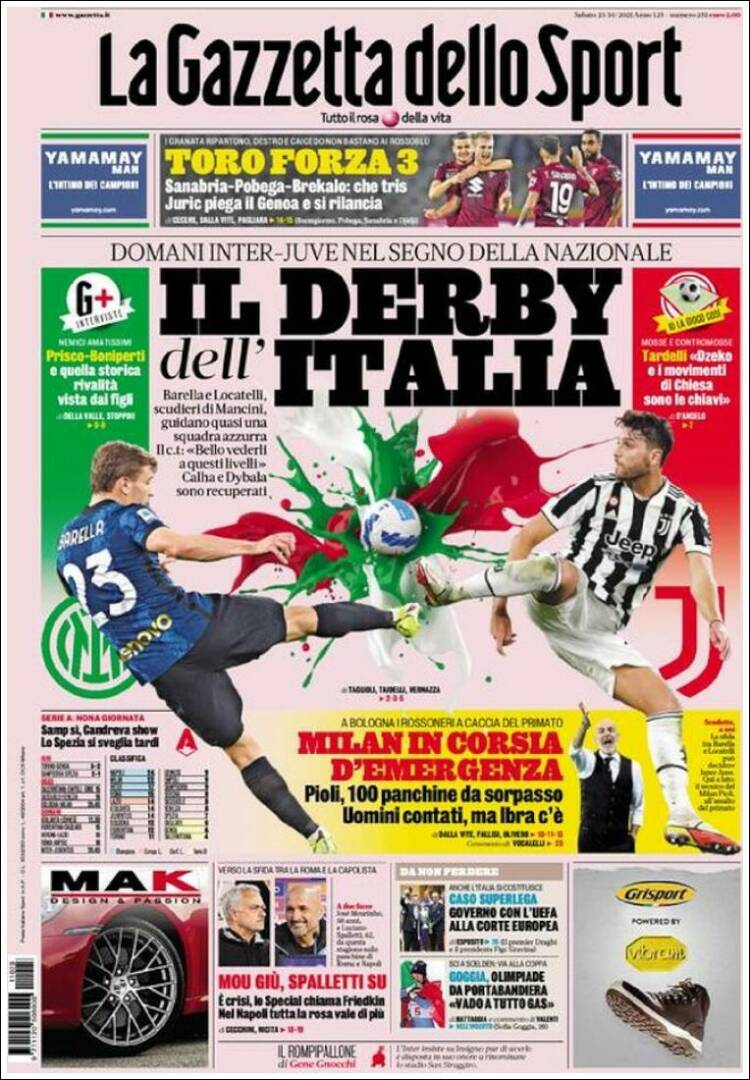 Portada de La Gazzetta dello Sport (Italia)