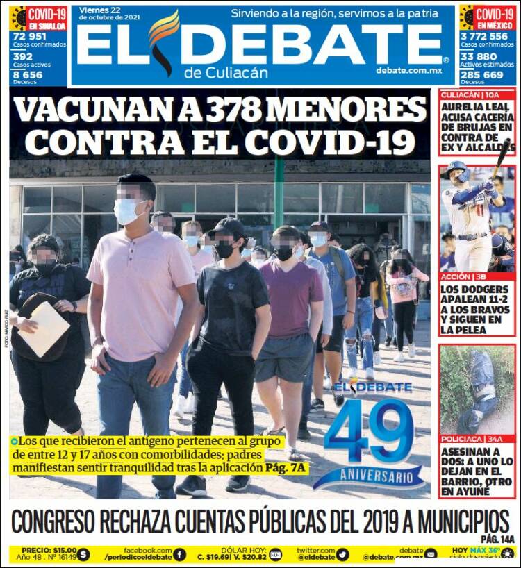 Portada de El Debate de Culiacán (M&eacute;xico)