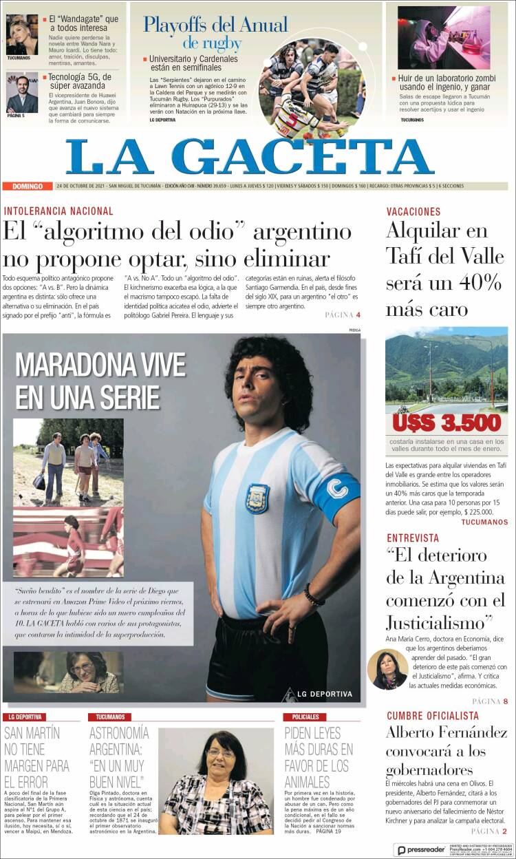 Portada de La Gaceta (Argentina)