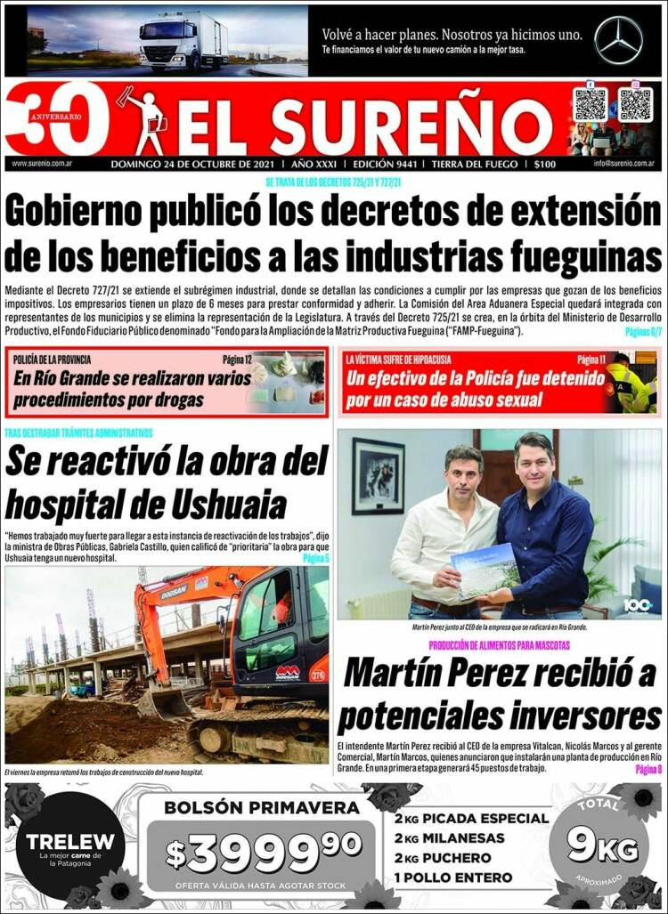 Portada de Diario El Sureño (Argentina)