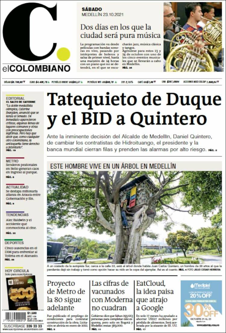 Portada de El Colombiano (Colombia)