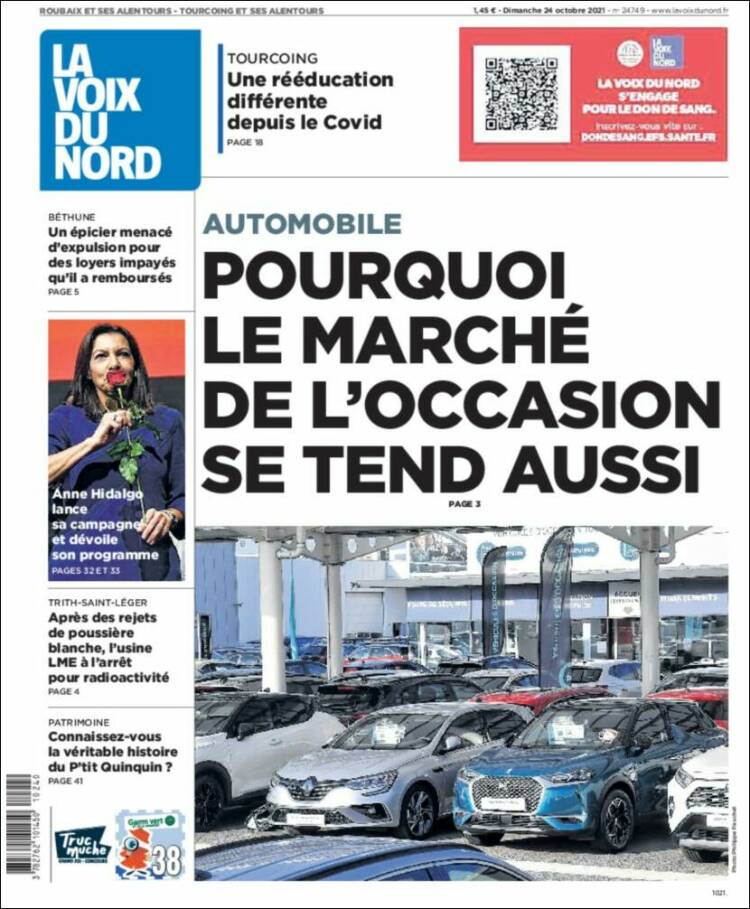 Portada de La Voix du Nord (Francia)