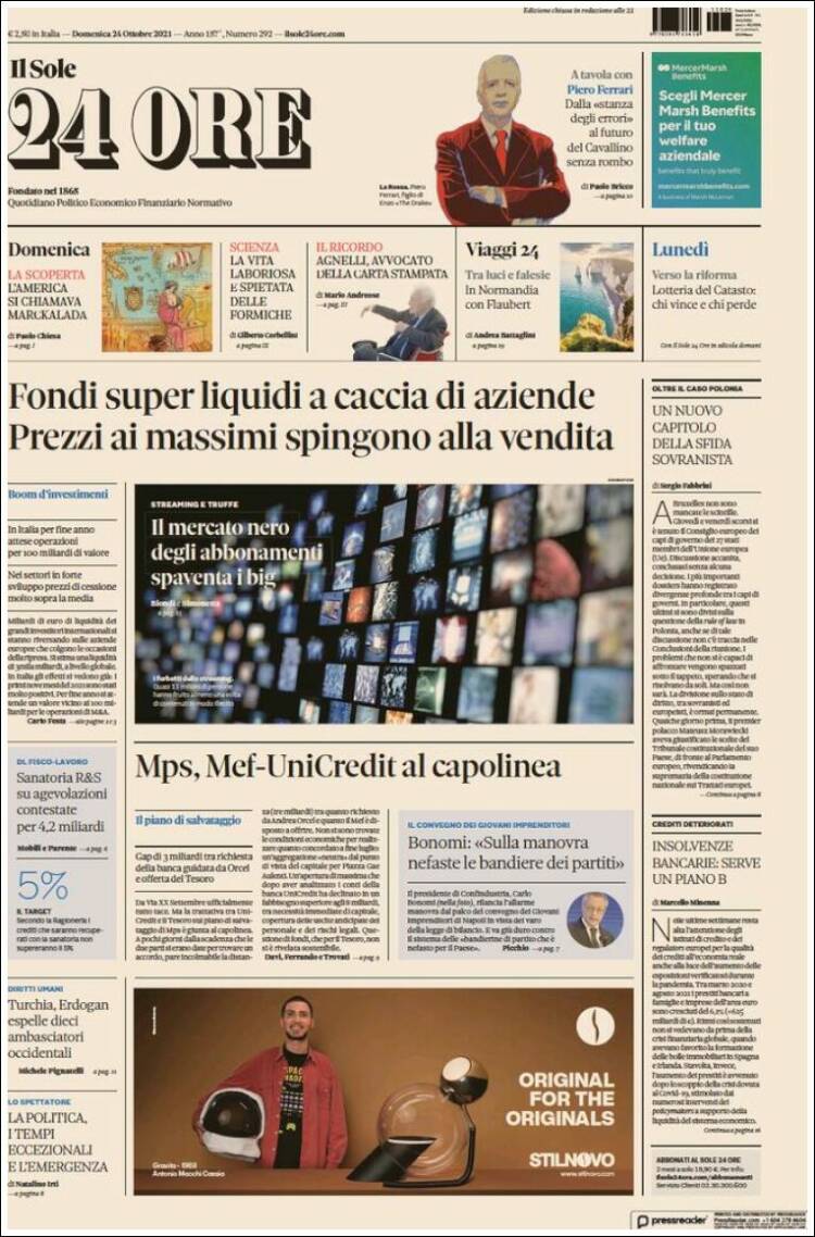 Portada de Il Sole 24 ORE (Italia)