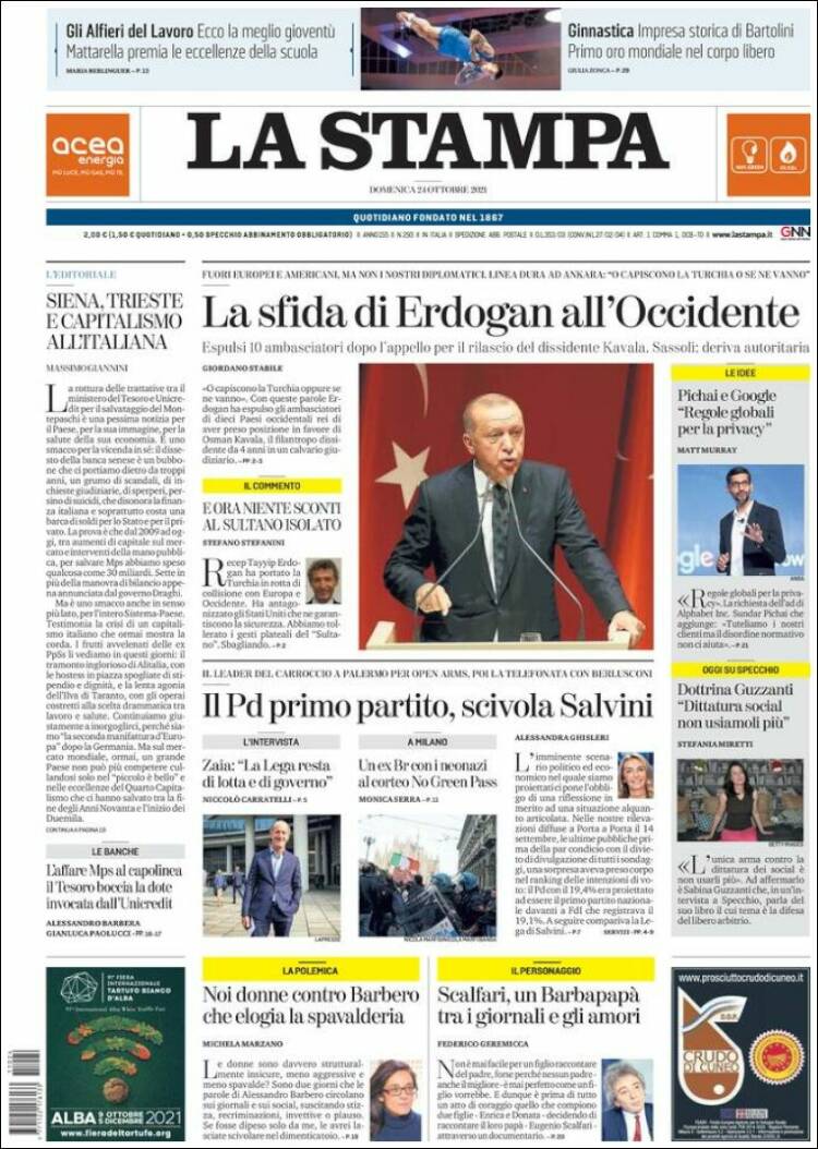 Portada de La Stampa (Italia)