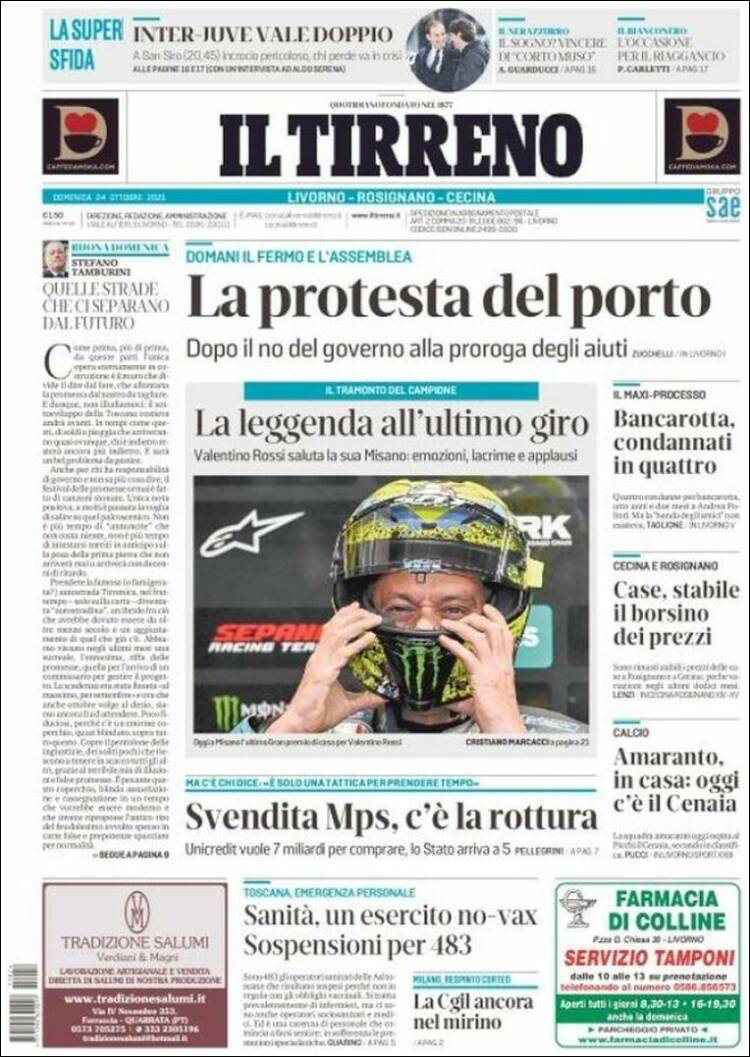 Portada de Il Tirreno (Italia)