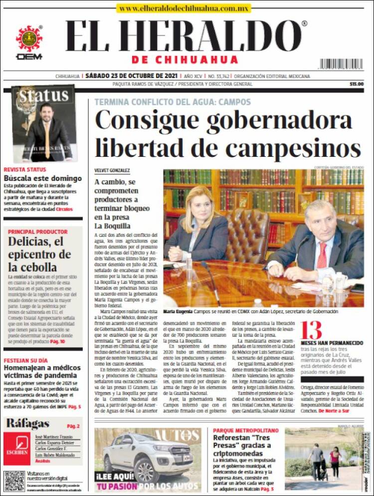 Portada de El Heraldo de Chihuahua (México)