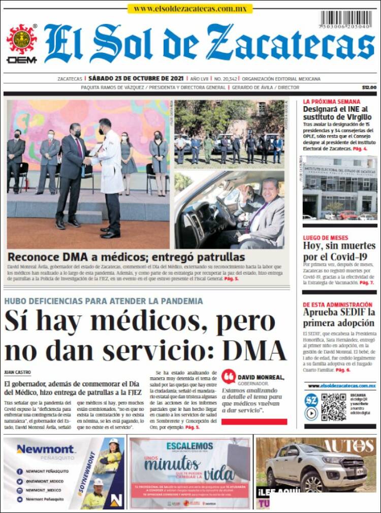 Portada de El Sol de Zacatecas (México)