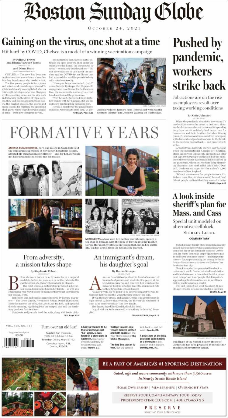 Portada de Boston Globe (USA)