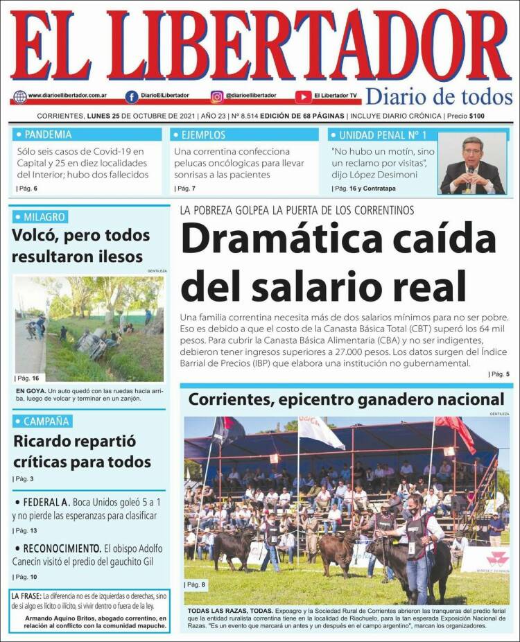 Portada de Diario El Libertador (Argentina)
