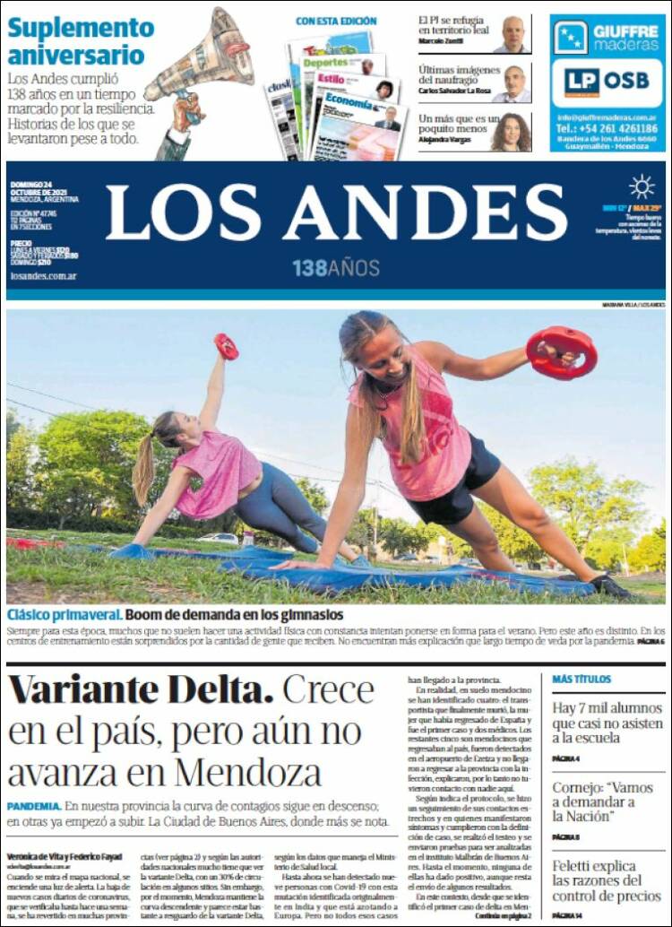 Portada de Los Andes - Mendoza (Argentina)
